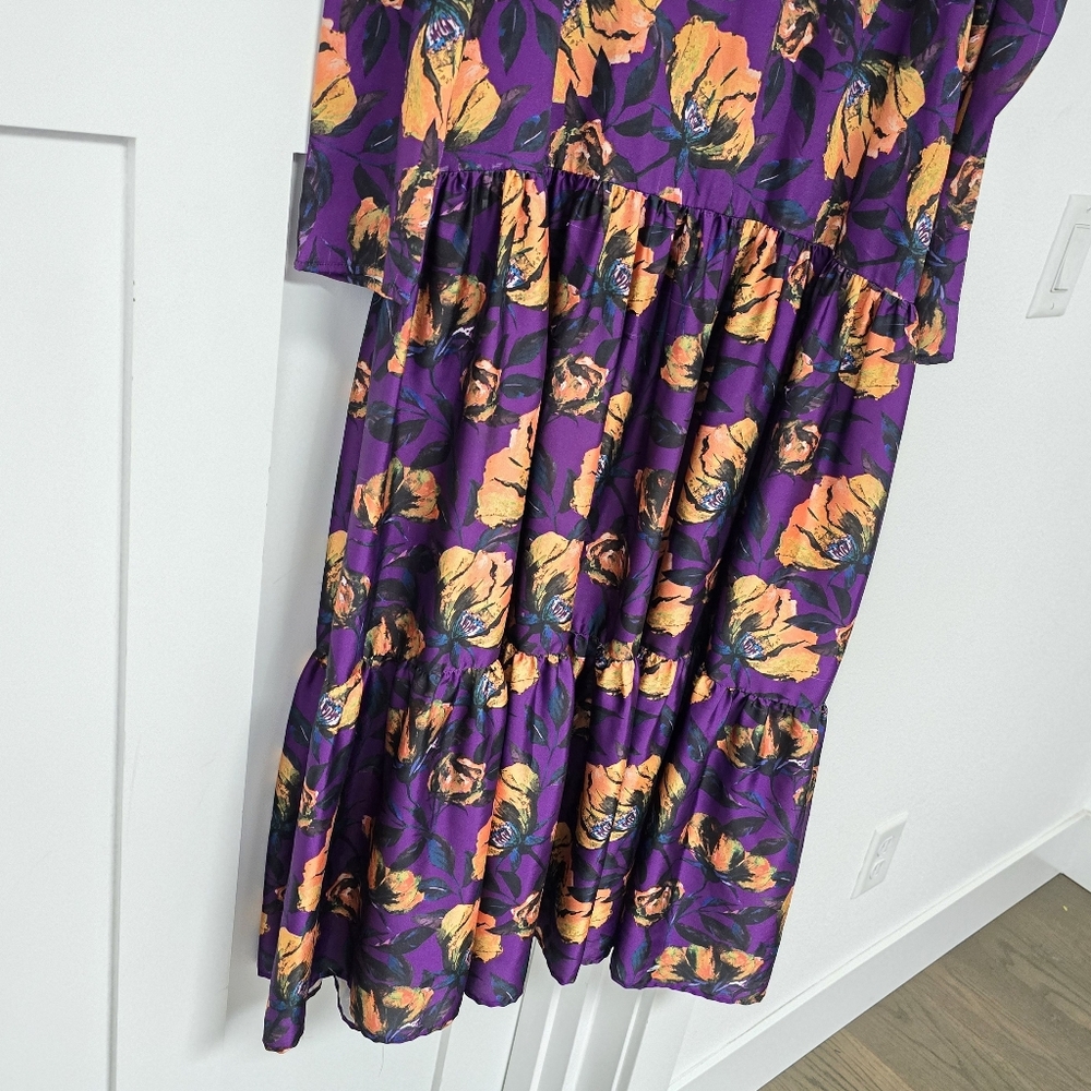 Purple Floral Midi Dress with Yellow Accents - Picture 8 of 15